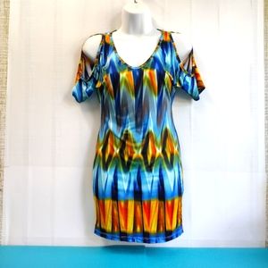 Juju Abstract Printed Women's Cold Shoulder Mini Dress S